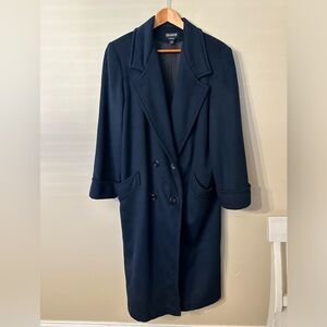 Braefair, Full Length, Double-Breasted Wool Coat, Blue/Black, 10, EUC!!